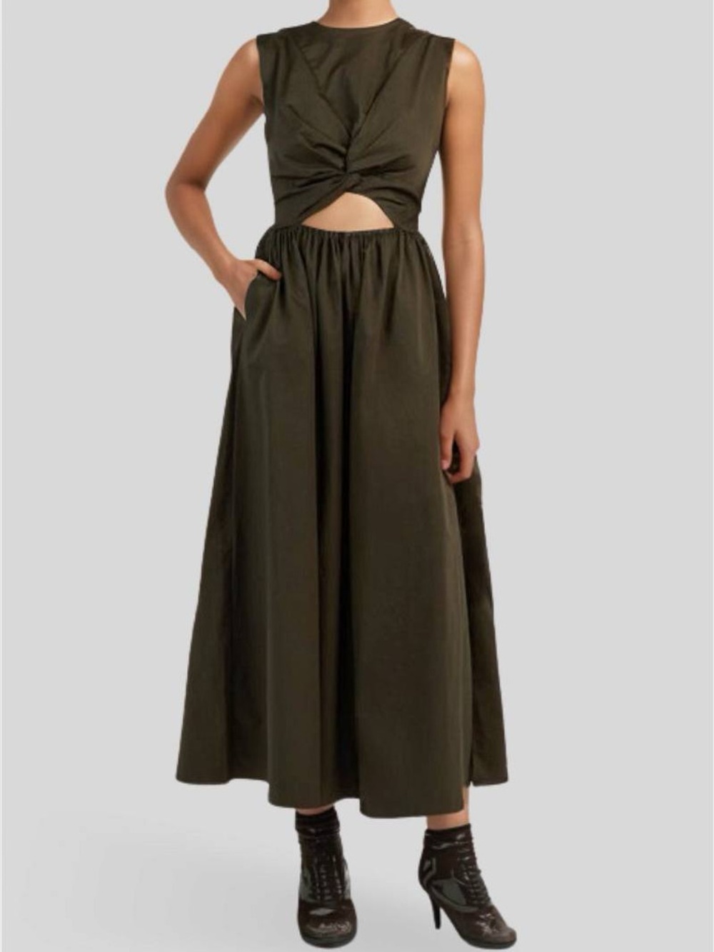 NWT Diish Ramsey Dark Olive Cotton Midi Dress